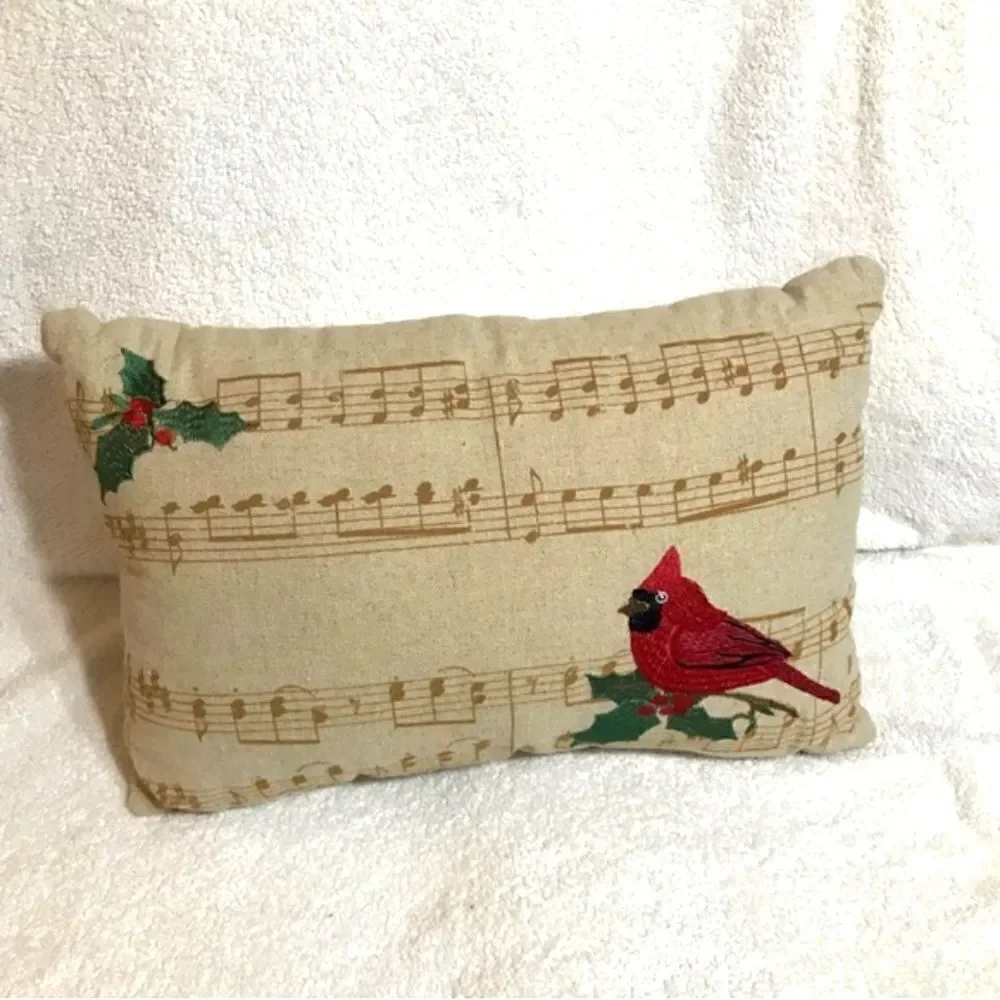Music & Red Cardinal Christmas Song Throw Pillow